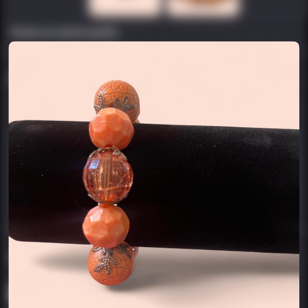 Coral Orange Beaded Stretch Bracelet - Women Jewelry